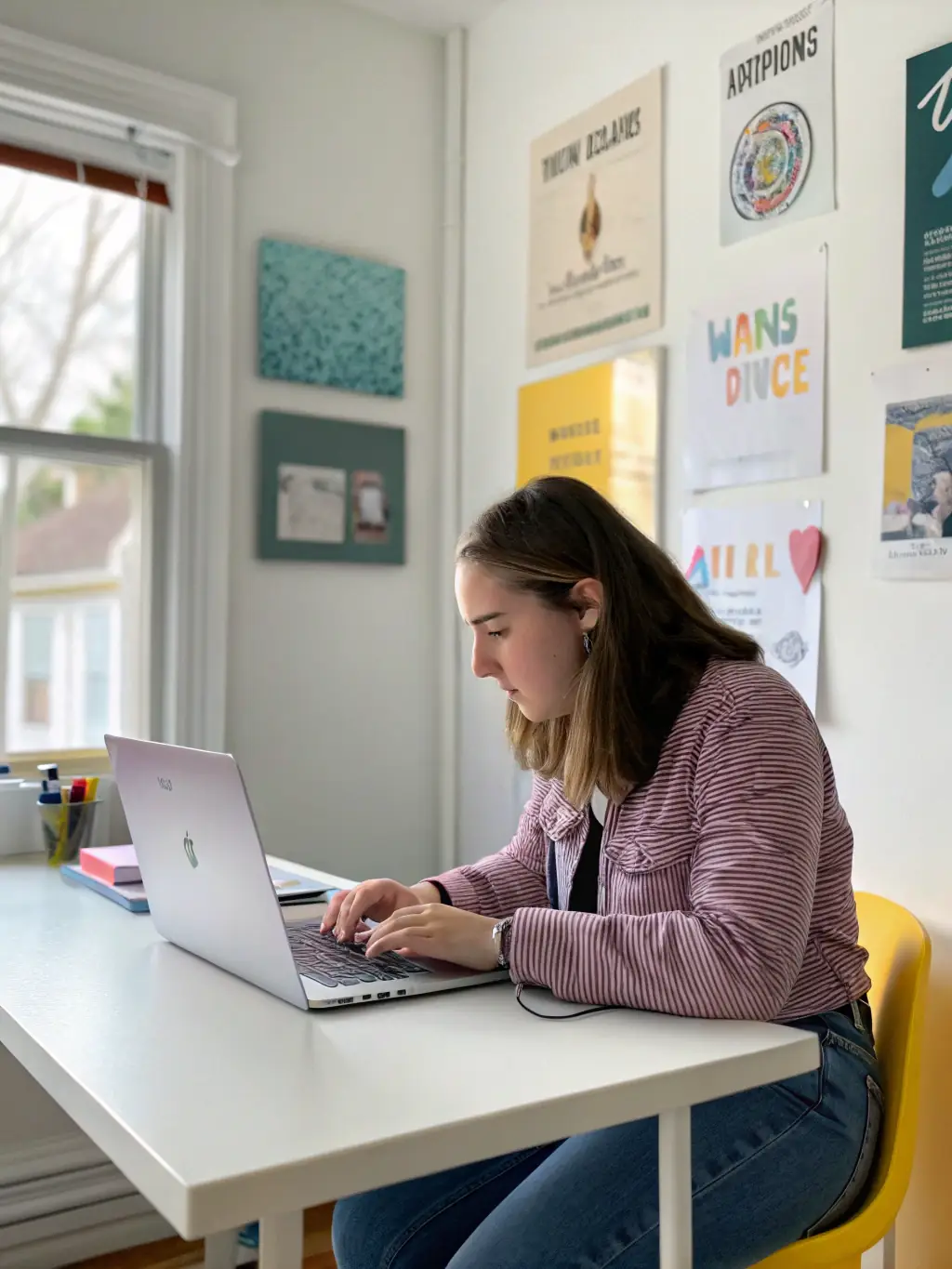 A woman business owner managing her online store on a laptop, with analytics dashboards visible in the background, illustrating digital presence and marketing.